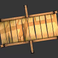 Traditional Wooden Bridge Structure With Curved Railings And Hanging Lanterns