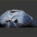 Blue Garbage Bag Filled With Brown Trash And Waste On Gray Background 3d model