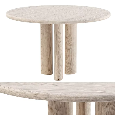 Round Natural Oak Dining Table With Cylindrical Legs And Smooth Surface In Modern Design 3d model