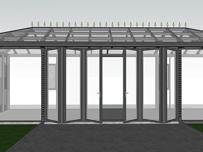 Glass Enclosure With Spiked Top Glass Roof Metal Frame And Glass Doors 3d model