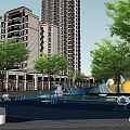 Modern Urban Building Complex With Tall Residential Towers And Green Landscaped Paths
