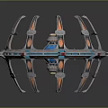 Futuristic Circular Mechanical Device With Metallic Arms Blue Core And Orange Accents