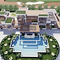 Modern Detached Villa Exterior Design With Glass Facade Lawn Swimming Pool And Lighting