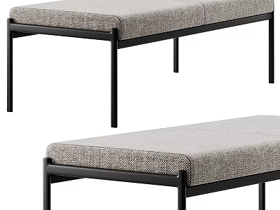 Modern Gray Upholstered Sofa Bench With Metal Frame And Sturdy Legs 3d model