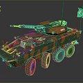 Armored 6 Wheeled Military Vehicle With Green Orange Camouflage Turret Cannon And Brazilian Flag