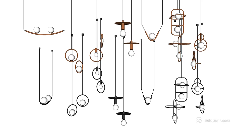 Stylish Modern Pendant Lights Design Collection With Various Shapes And Metallic Wooden Accents 3d model 