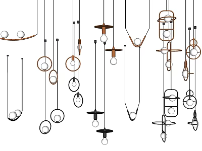 Stylish Modern Pendant Lights Design Collection With Various Shapes And Metallic Wooden Accents 3d model