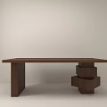 Modern Wooden Desk With Rectangular Top And Geometric Stacked Base 3d model