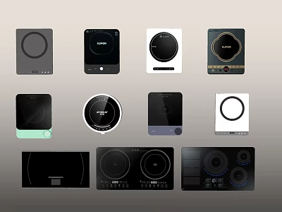 Various Modern Electric Cooktops As Essential Kitchen Appliances With Different Designs 3d model