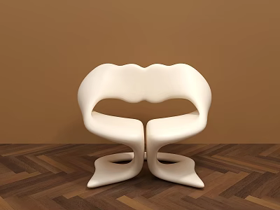 White Single Chair With Lips Shaped Design Brown Wall Herringbone Wooden Floor 3d model