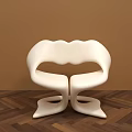 White Single Chair With Lips Shaped Design Brown Wall Herringbone Wooden Floor