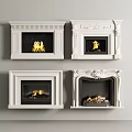 Various White Fireplace Designs With Decorative Details And Burning Wood Logs