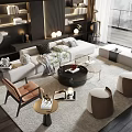 Elegant Modern Sofa And Coffee Table Set With Area Rug Accent Chair And Potted Plant