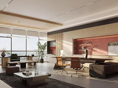 Bright Modern Spacious Executive Office With Large Panoramic Windows And Comfortable Working And Leisure Zones 3d model