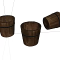 Three Rustic Wooden Buckets With Metal Bands For Home Decor