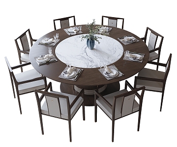 New Chinese Dining Table and Chair Round Dining Table and Chair 3d model