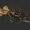 Steampunk Weapon Featuring Brass Horn Shaped Parts Black Grip and Intricate Mechanical Design