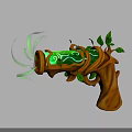 Enchanted Weapon With Wooden Handle Decorated Vines Leaves And Green Glowing Spiral Energy