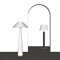 Modern Floor Lamps with White and Black Bases and White Shades in Arched Doorway Interior