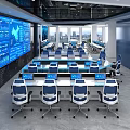 Modern Service Hall Interior With Spacious Workstations Computers And Large Windows 3d model