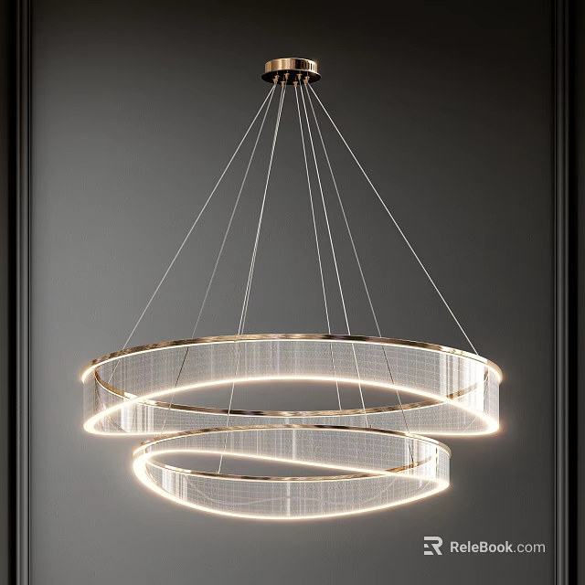 Modern Double Ring Chandelier With Illuminated Metallic Frame Hanging In Minimalist Interior 3d model 