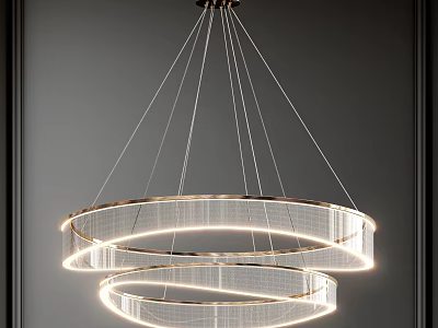 Modern Double Ring Chandelier With Illuminated Metallic Frame Hanging In Minimalist Interior 3d model