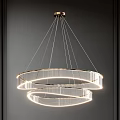 Modern Double Ring Chandelier With Illuminated Metallic Frame Hanging In Minimalist Interior