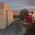 Roof Garden Scenic Sunset View with Lush Green Plants and Stone Flooring