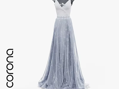 Elegant Light Purple Tulle Evening Gown with V Neck Lace Embroidery and Flowy Skirt 3d model