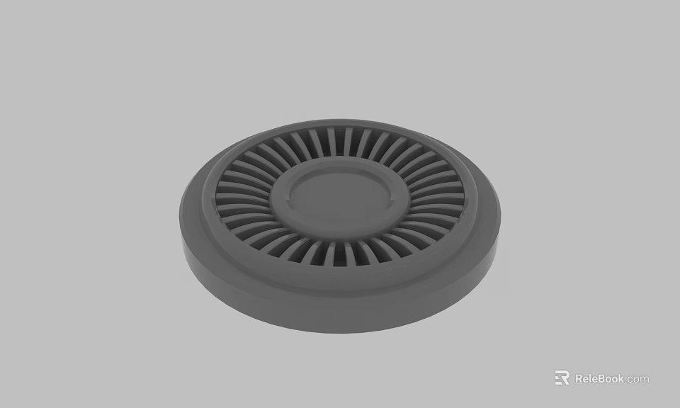 Gray Round Vent Cover With Radial Grille Design For Home Appliance 3d model 