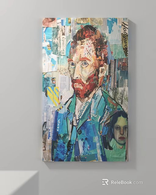 Colorful Collage Portrait Painting in Van Gogh Style With Newspaper Elements 3d model 