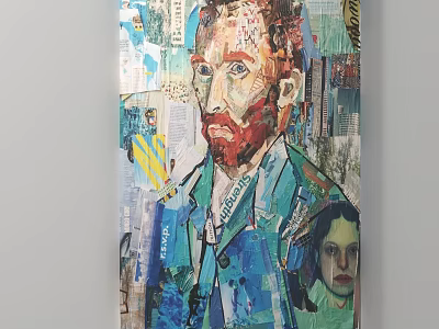 Colorful Collage Portrait Painting in Van Gogh Style With Newspaper Elements 3d model