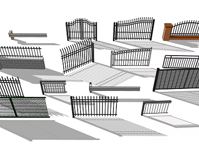 Various Fence Designs Featuring Iron Gates Railings and Decorative Patterns 3d model