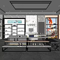 Modern Shoe Store Interior With Golden Frame Display Shelves And Marble Walls