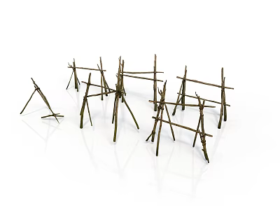 Natural Plant Branches Built Into Creative Support Structures On White Background 3d model