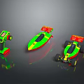 Colorful Green Yellow Red Toy Racing Cars With Rear Wings And Remote Control