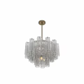 Modern Glass Chandelier with Cylindrical Glass Tubes and Gold Metal Frame for Contemporary Interior