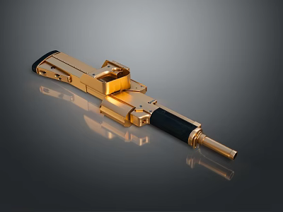 Golden Mechanical Weapon With Black Grip And Modern Reflective Finish Design 3d model