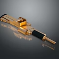 Golden Mechanical Weapon With Black Grip And Modern Reflective Finish Design