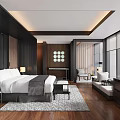 Modern Hotel Room With King Bed Sofa Area Wooden Decor Large Windows And City View