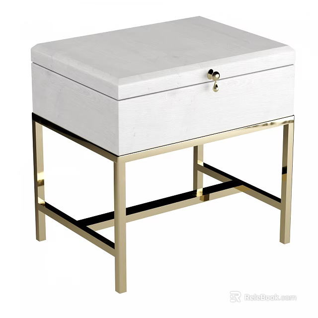 Modern White Bedside Table With Drawer And Golden Metal Legs 3d model 