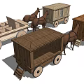 Wooden Horse-Drawn Carriages And Wagons With Horses Classic Wheels And Cabin Designs