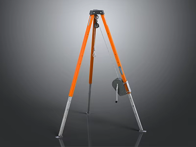 Commercial Tripod Equipment With Orange Legs Silver Frame And Pulley System 3d model