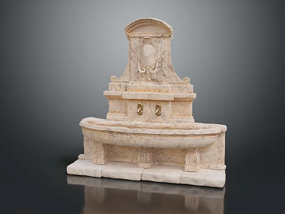 Scenic View Of Classical Stone Fountain With Intricate Carvings And Tiered Base Structure 3d model