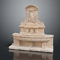 Scenic View Of Classical Stone Fountain With Intricate Carvings And Tiered Base Structure