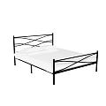 Black Metal Double Bed Frame With Crisscross Headboard Footboard White Mattress And Pillows