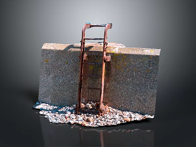 Concrete Block Structure With Rusted Metal Ladder And Surrounding Small Stones 3d model