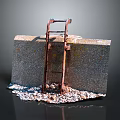 Concrete Block Structure With Rusted Metal Ladder And Surrounding Small Stones