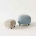 Modern Two Light Beige And Light Blue Ottomans With Black Slim Legs 3d model