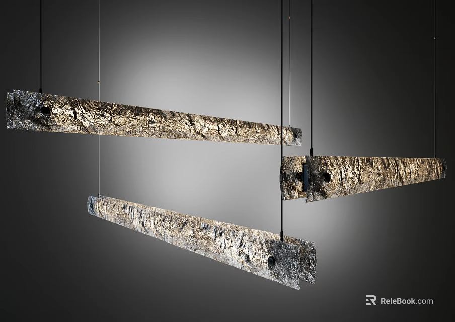 Modern Elongated Pendant Lights With Textured Metallic Surface Hanging In Minimalist Space 3d model 